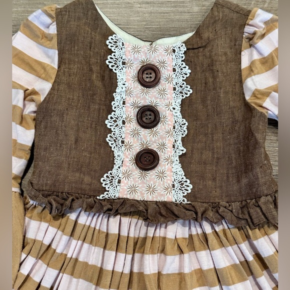 Girls 7 Owls and Bats Linen Brown and Pink Flare Dress with Matching Pants - Picture 2 of 7